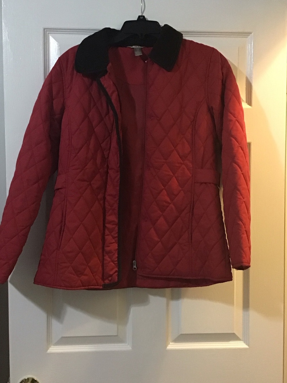 White Stag Red Quilted Puffer Jacket with Black Collar
